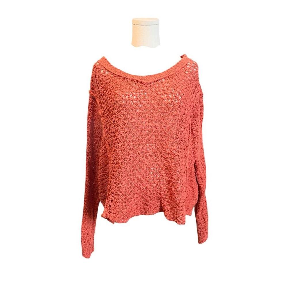 Free People Coral Orange Open Knit Scoop Neck Sweater Size XS